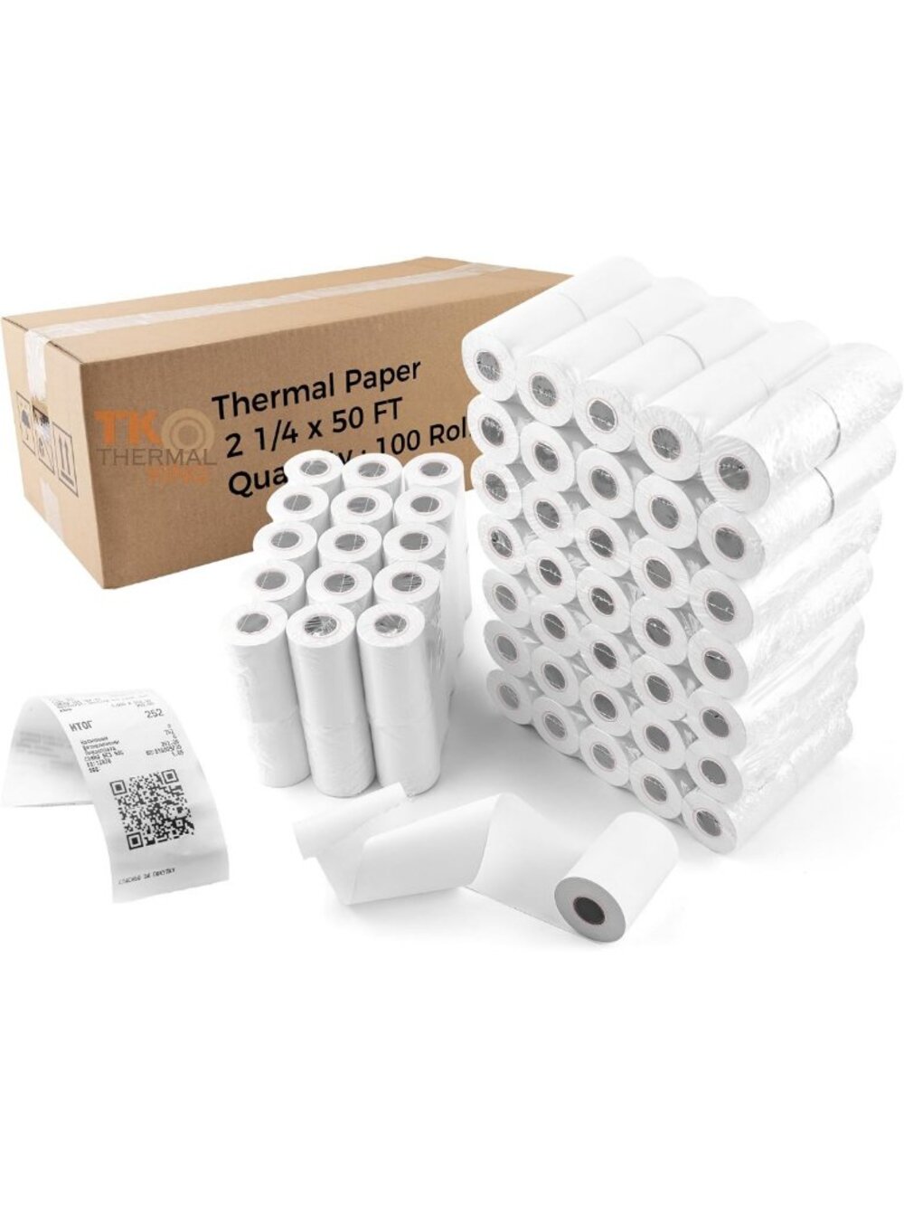 50' Thermal Receipt Paper Rolls - 2 1/4" Wide, 100 Pack, Perfect for Credit Card